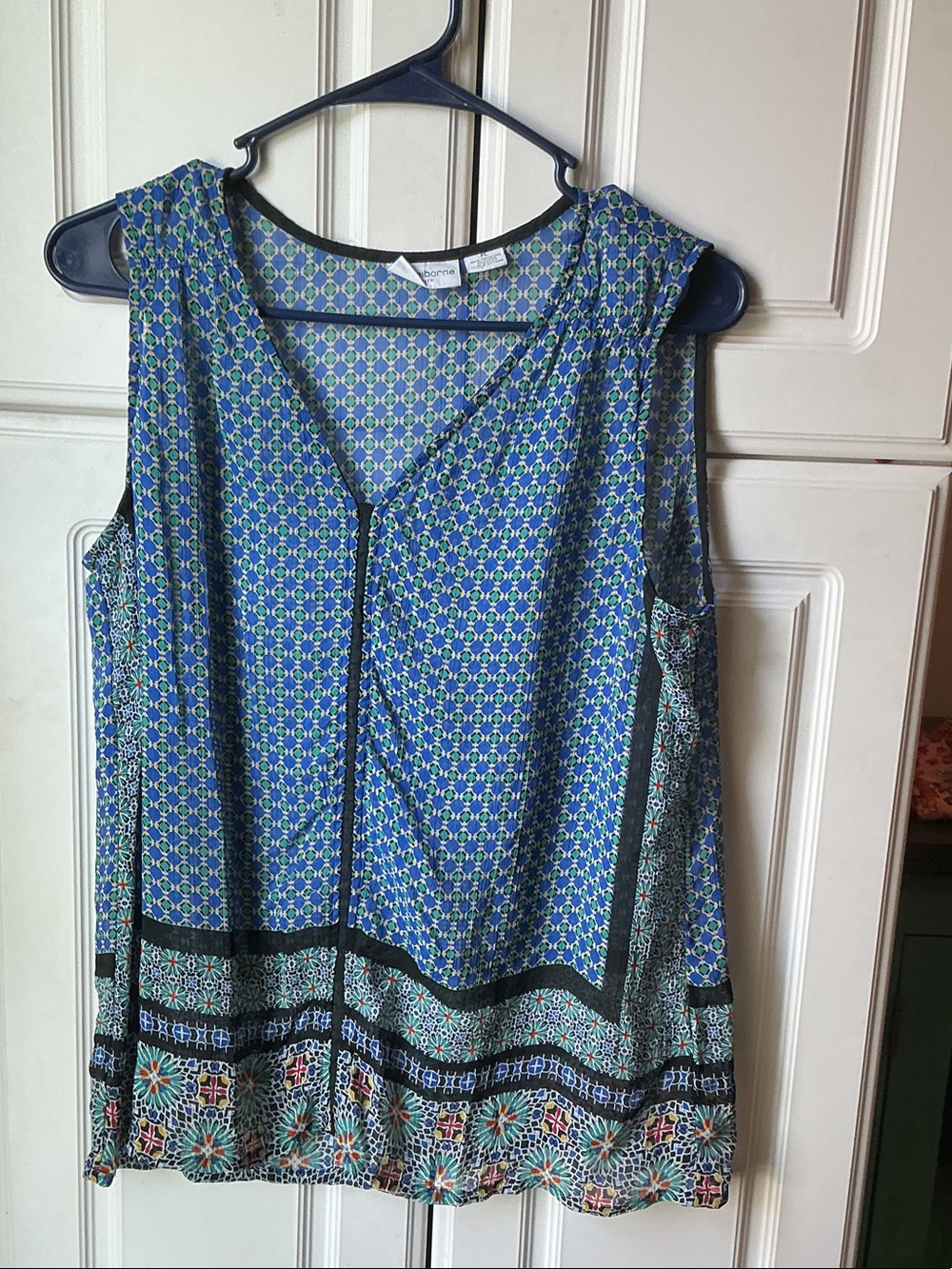 Liz Claiborne Blue and Green Sleeveless Printed Tank Top